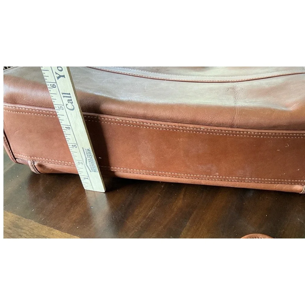 USL Vintage Leather Briefcase Messenger Bag Cognac Brown Multi Pocket Laptop Bag